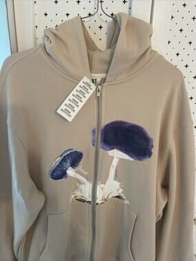 Krost Unisex Mushroom French Terry Zip Hoodie In Neutral Beige-Size M